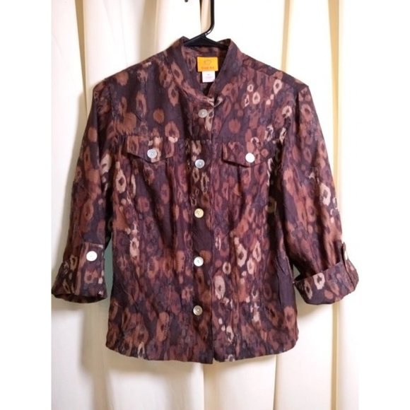 Ruby Rd. Size 10 Brown Button Down Roll Tab Sleeve Blouse -NEW w/out Tags‎ - Picture 1 of 3